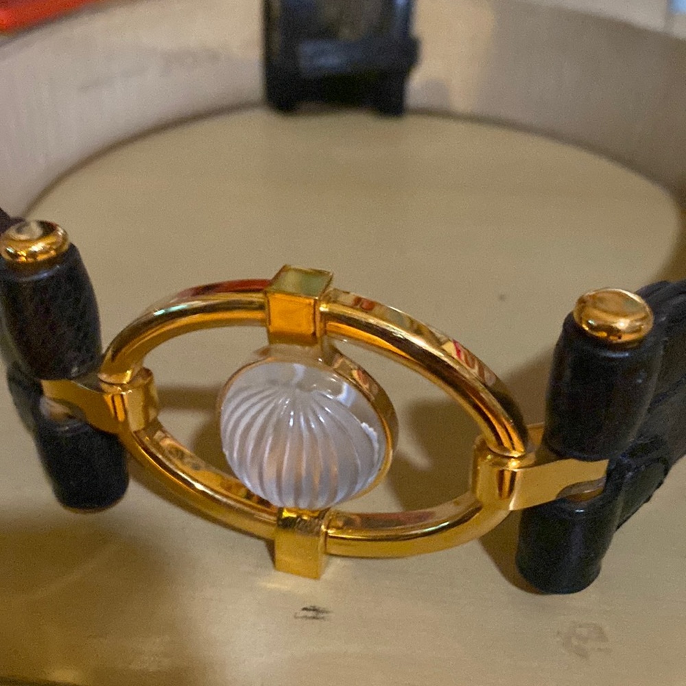 Lalique black belt with gold and glass adornment